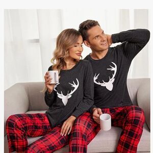 Ekouaer Gray and Red Moose print pajama set Men's Extra large NWT Gray and white